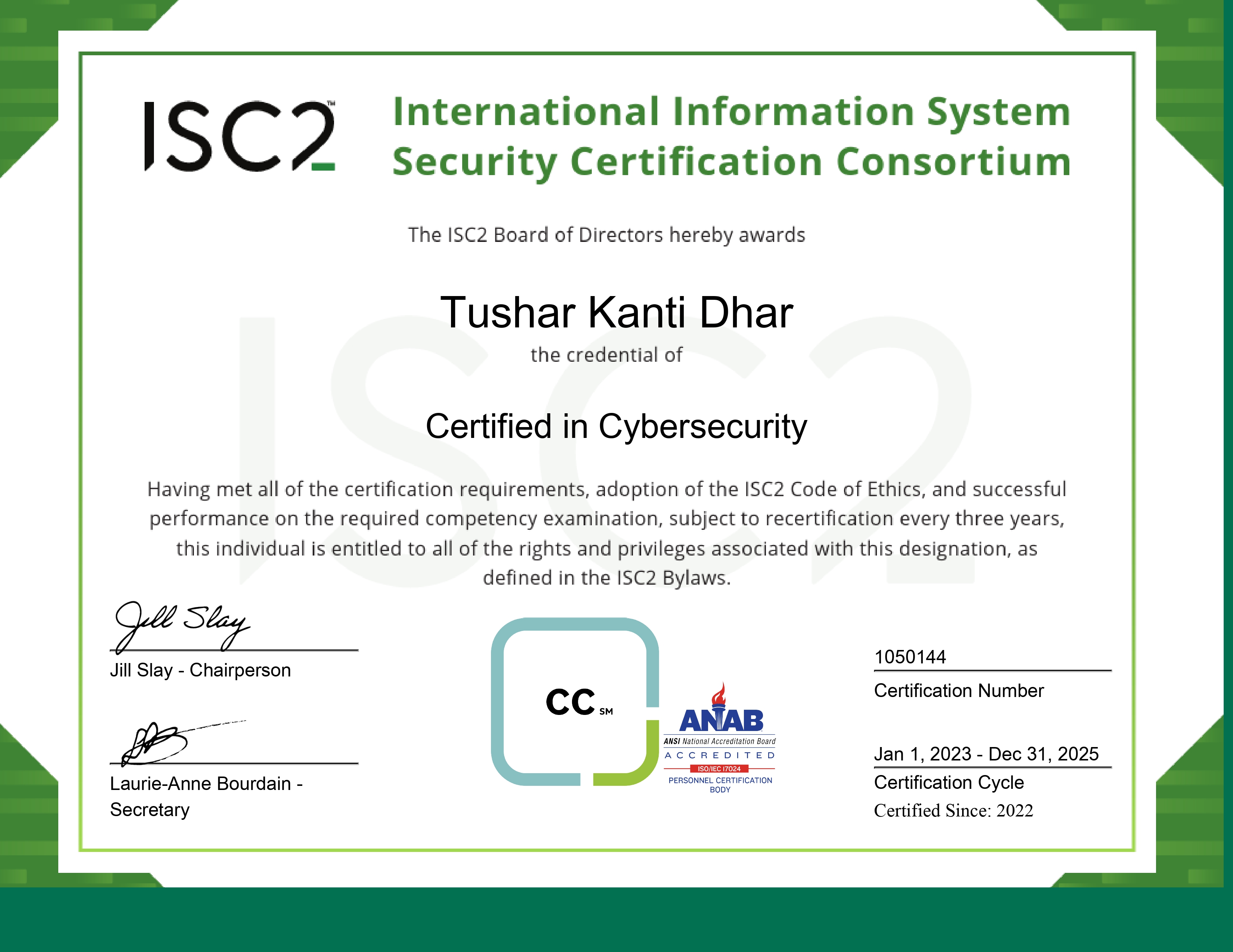 Certified in Cybersecurity CC